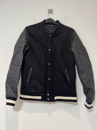 Zara Bomberjacke Herren XL schwarz grau Wollmischung Steppdetails