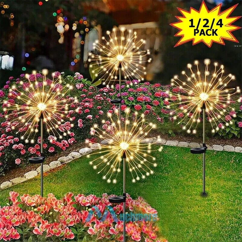 1/2/4X Garden Solar Firework Lights Outdoor Starburst Fairy Decor Lamp 200 LED - Image 3 of 4