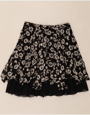 VINTAGE Damen Stufenrock W28 Medium schwarz geblümt AP17