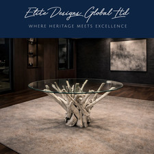Elite Art Deco style Elite Designer Driftwood Glass top circular Dining table