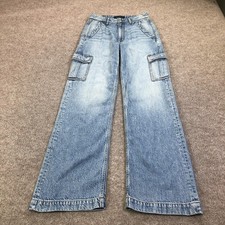 A�ropostale High Rise Wide Leg Cargo Jeans Teens 32 Blue Light Wash 32x31.5