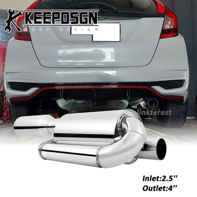Für Honda Fit Jazz 2,5'' 4'' Twin Loop Endschalldämpfer Sport Auspuff Endrohre