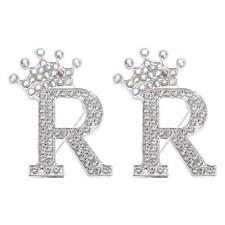 Letter Brooch Pins, 2Pcs Initial Rhinestone Alphabet R Badges Pin, Silver Tone