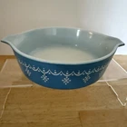 Vintage Pyrex Snowflake Garland Small Blue 1 Pint Casserole Dish #471