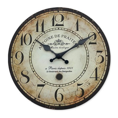 Retro Holz Wanduhr Paris 1801 Muster lautlos Quarz Wohndeko Geschenk