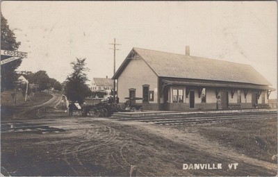 Railroad Crossing Danville Vermont VT Train Station 1900s RPPC Postcard