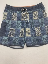 Quiksilver Waterman Collection Men s Board Shorts Tiki Print Blue Size 38