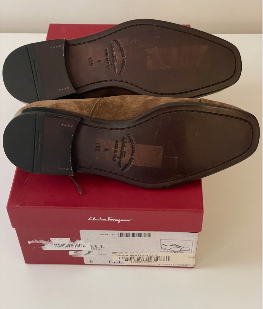 size 6 EEE Salvatore Ferragamo Seul Men Brown Suede Dress 