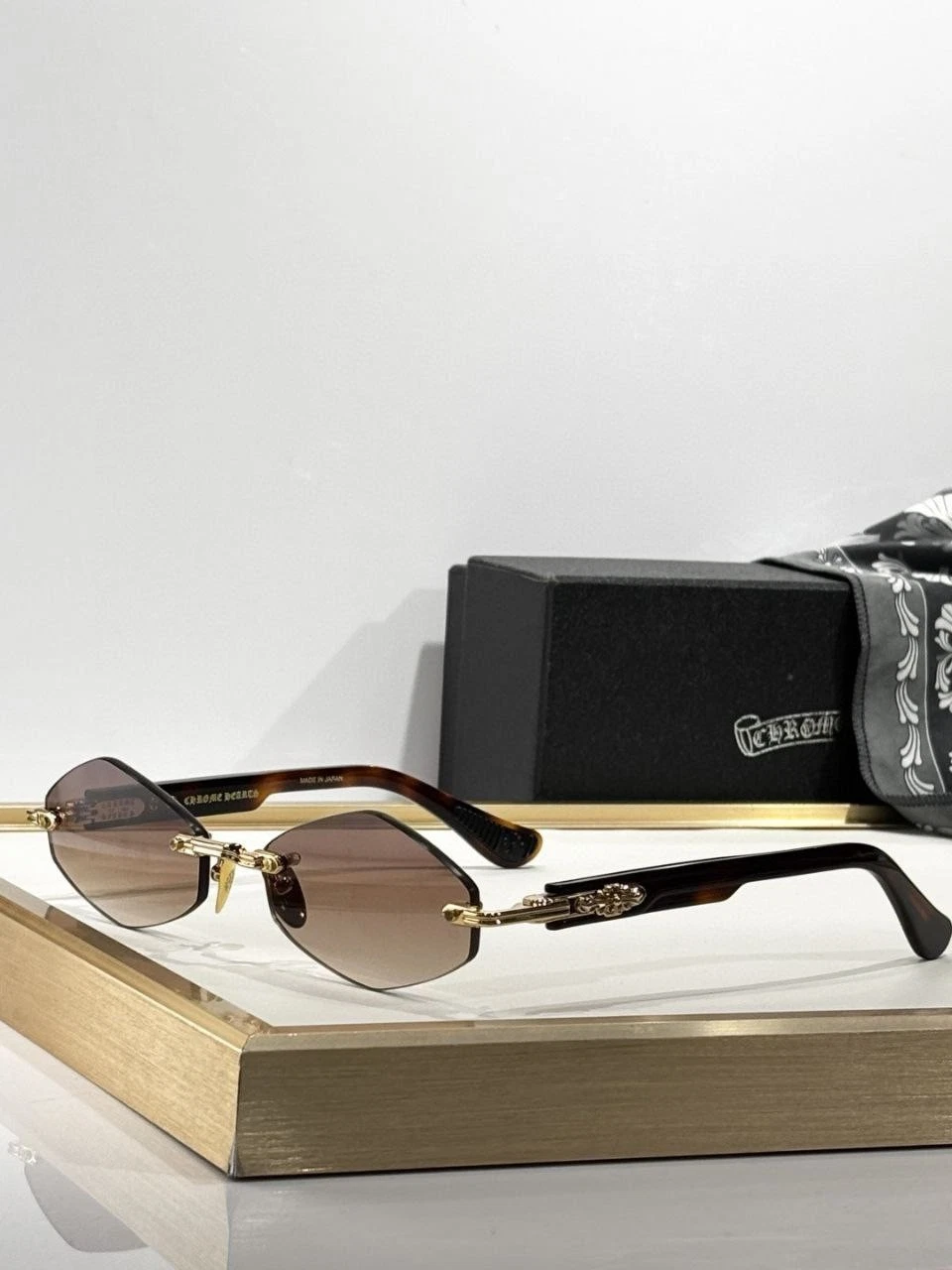 Chrome Hearts Style DEPPE I Rimless Sunglasses Gold Brown Gradient 59-18