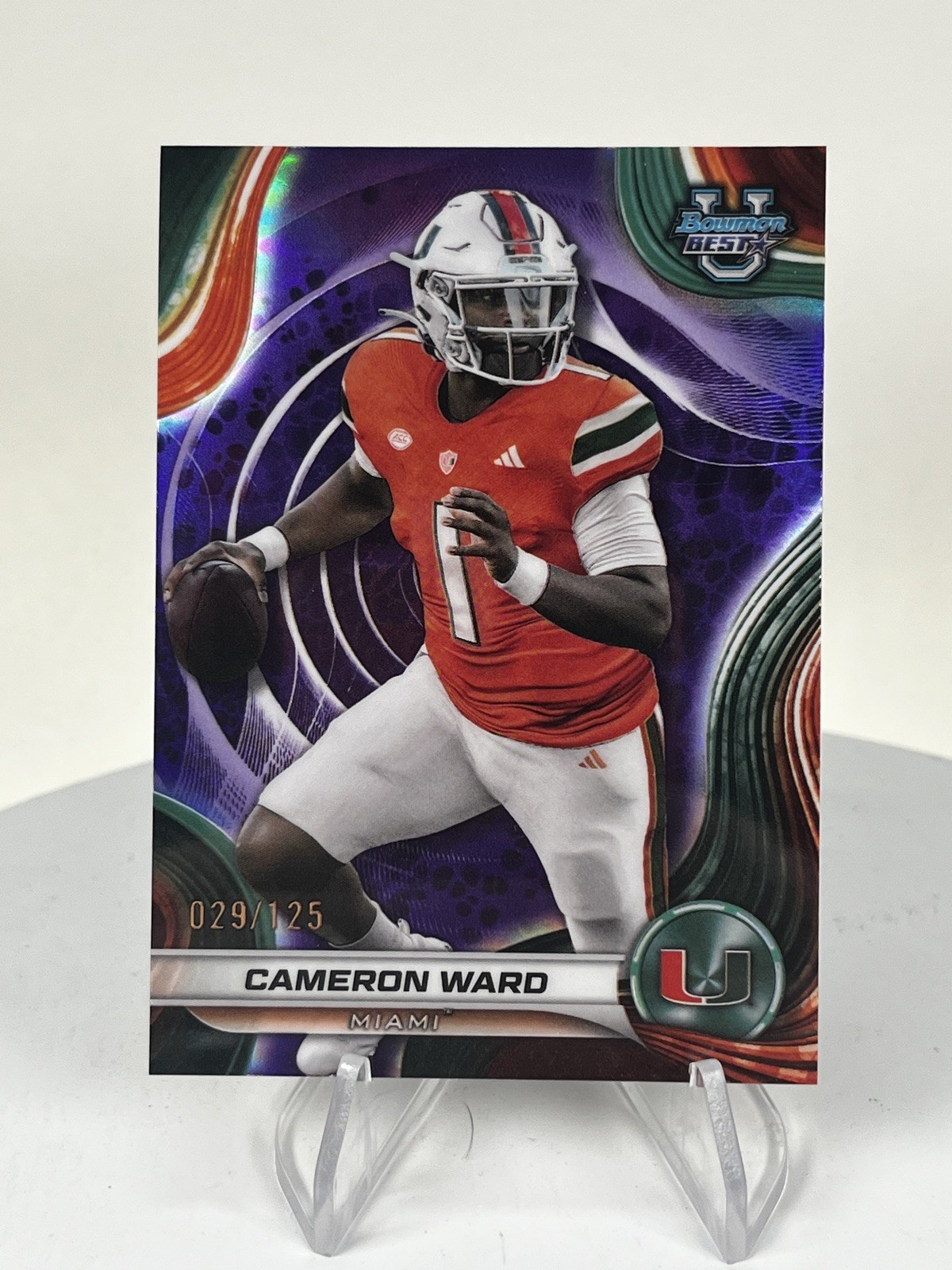 2024 Bowman Best U Purple Refractor /125 Cameron Ward #8 - Miami Hurricanes