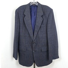 Vintage Towncraft Wool Blend Plaid Single Breast Blazer Sport Coat Blue 42L