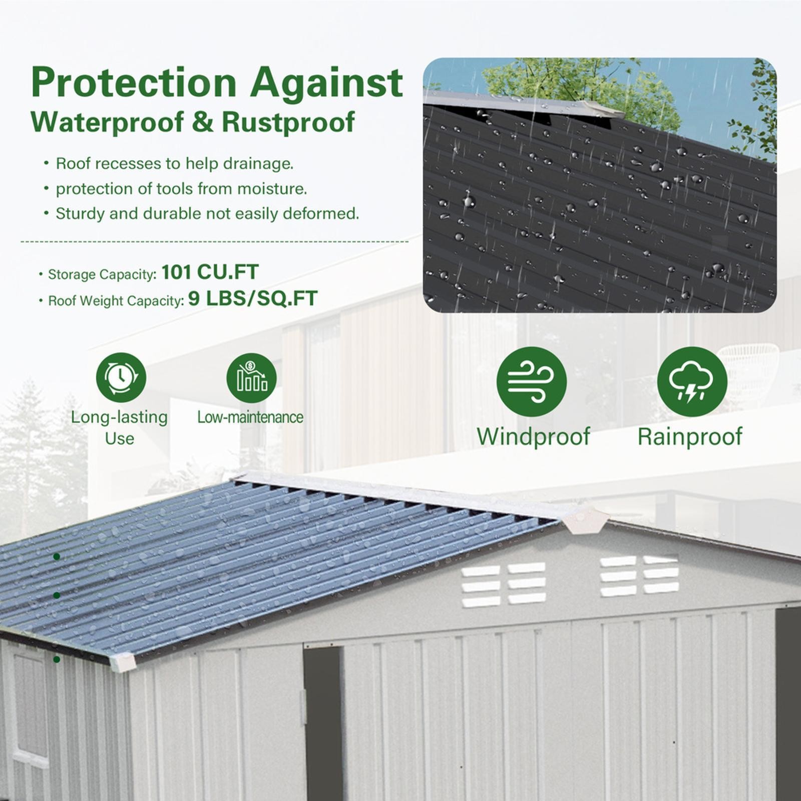 6X3.6FT Metal Storage Shed,Tool Shed with Peaked Roof Waterproof with Clear