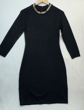 Calvin Klein Womens Black MIDI Long Sleeve Knit Dress Size Small Gold Chain Neck