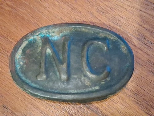 Civil War Confederate “NC” Oval Belt Buckle – Southern Soldier Waist Belt Plate
