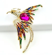 Phoenix bird Brooch multicolor enamel pin Coat Accessories animal lover Jewelry