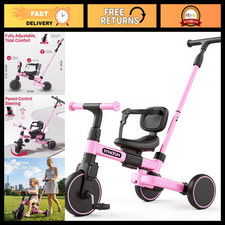 5-in-1 Kids Tricycle for 1-5 Years, Adjustable Balance Bike  Pedal Trike, Pink