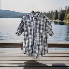 VTG Lacoste Button Up Shirt Short Sleeve Blue Checked Size Medium