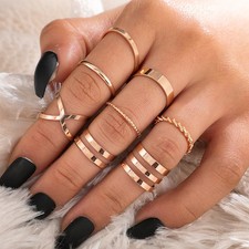 Geometric Adjustable Open Ring Set 8 Piece Gold And Silver Metal Jewelry For