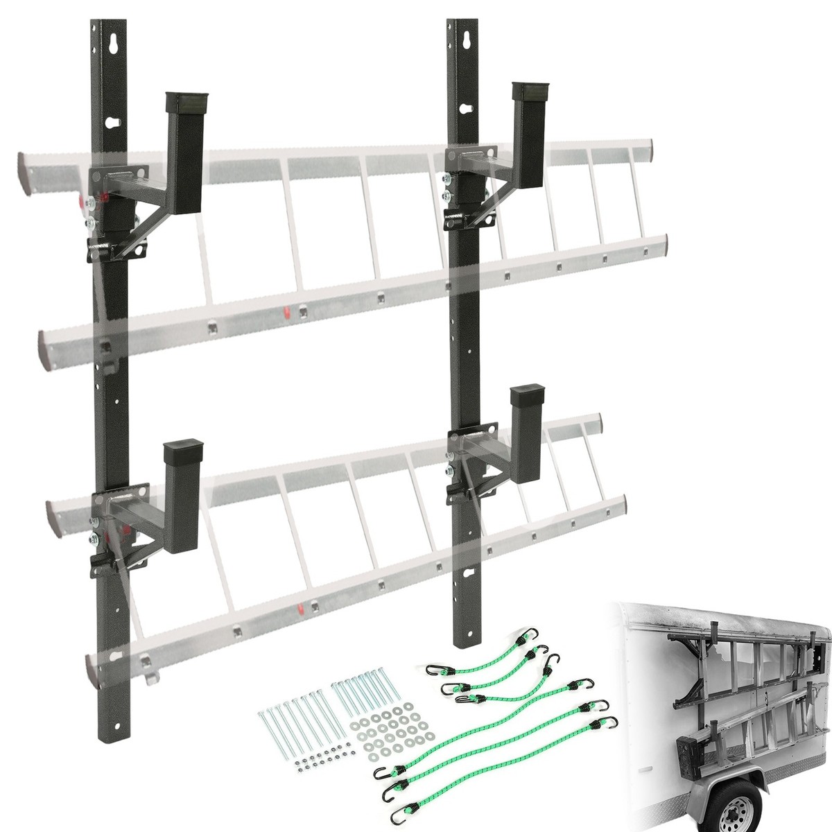 Side Wall Trailer Ladder Rack 2-Piece Adjustable Trailer Side Ladder ...