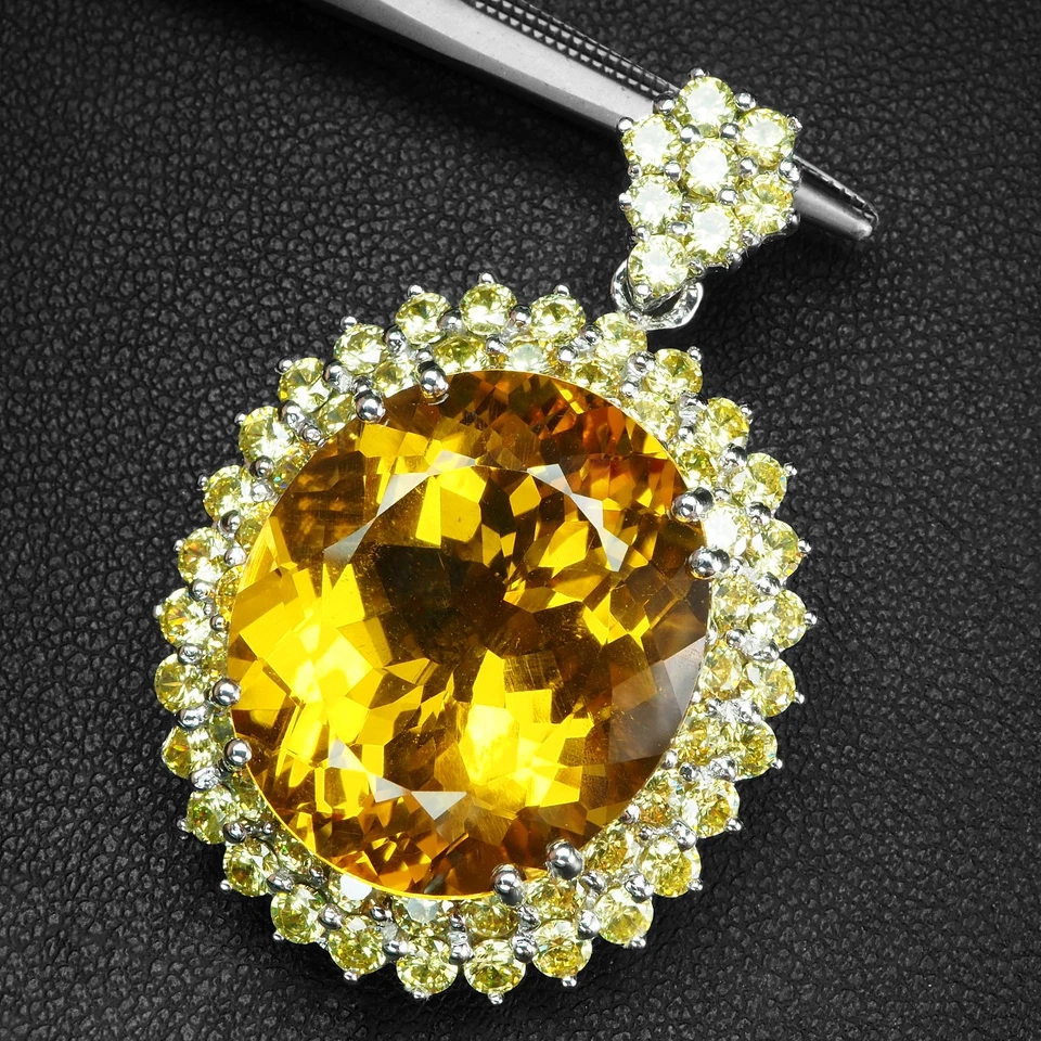 Colgantes de plata de ley 925 citrino dorado amarillo 28,70 quilates hechos a mano Black Friday Foto 3 de 4