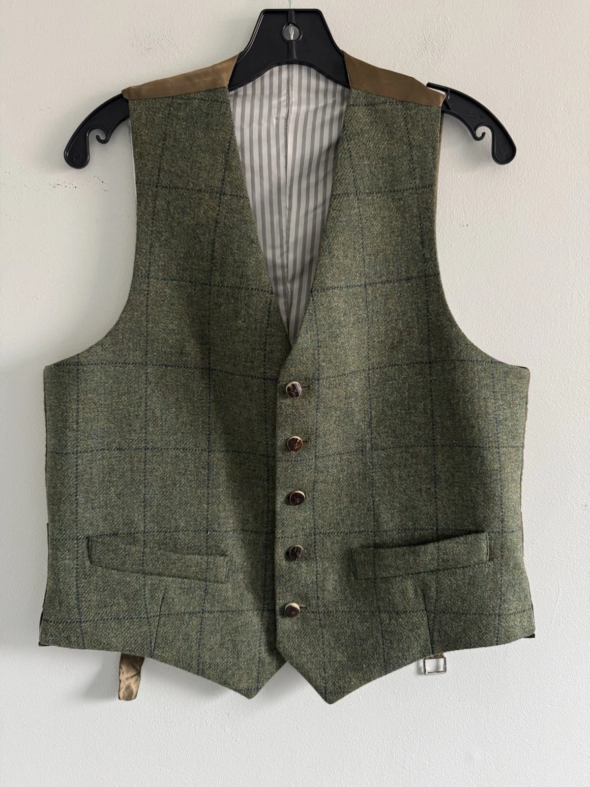 Stewart Christie & Co. Ltd Vintage Men's Green Checked Tweed Vest Gilet Size S