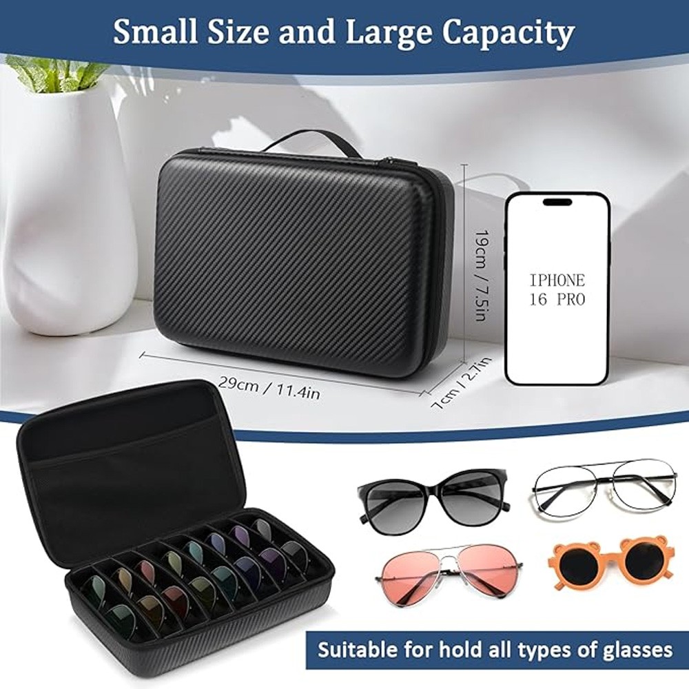 8 Adjustable Slots Travel Eyeglasses Storage Bag Sunglasses  display picture 3