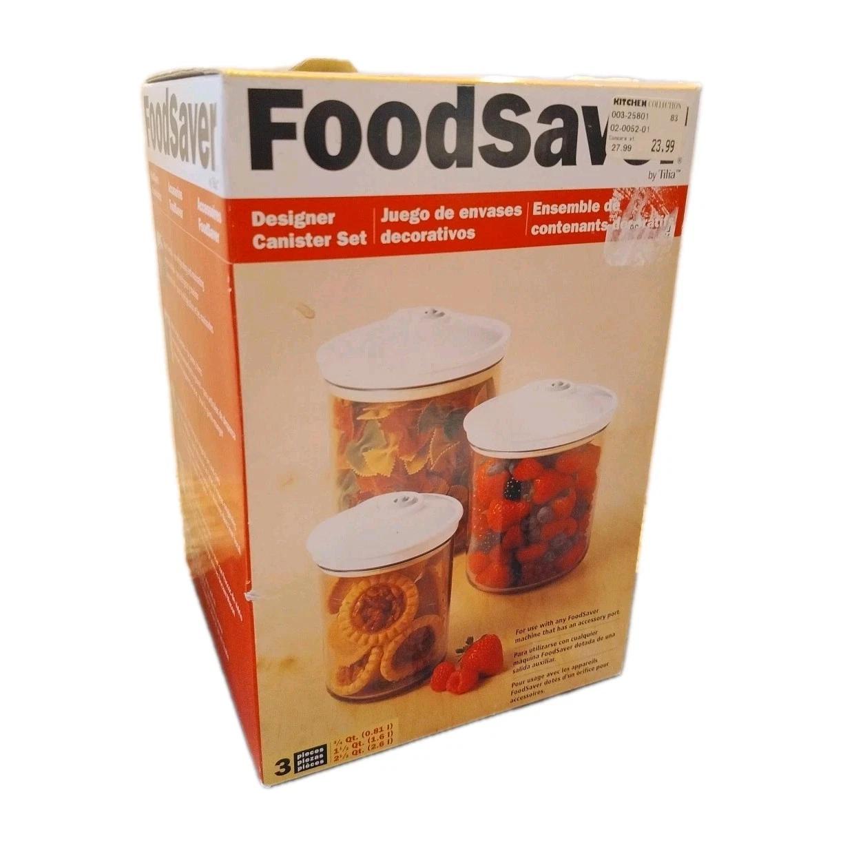 2001 FoodSaver 3-Piece (0.75-Qt, 1.5-Qt, 2.5-Qt) Vacuum Storage Canister Set NEW