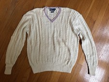 VTG Polo Ralph Lauren Cotton Cable Knit Pullover Sweater Mens Cream Large Preppy