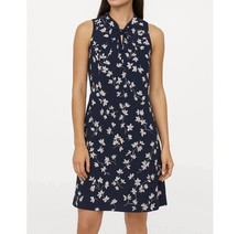 Loft Outlet Navy Blue Lavender Floral Sleeveless Keyhole Dress Size 4