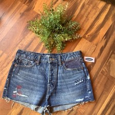 New Old Navy Size 6 OG High Rise Distressed Stich Accent Buttonfly Denim Shorts