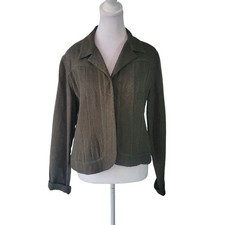 Chico's Size 1 US M Scroll Embossed Pattern Open Front Blazer Jacket Olive Green