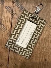 Givenchy Luggage Tag Brown Pattern ID Holder Vintage 2 1/2” x 4” silver clasp