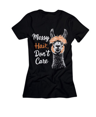 T-Shirt Damen Messy Hair dont care Lama cooler Spruch Druck Sommer