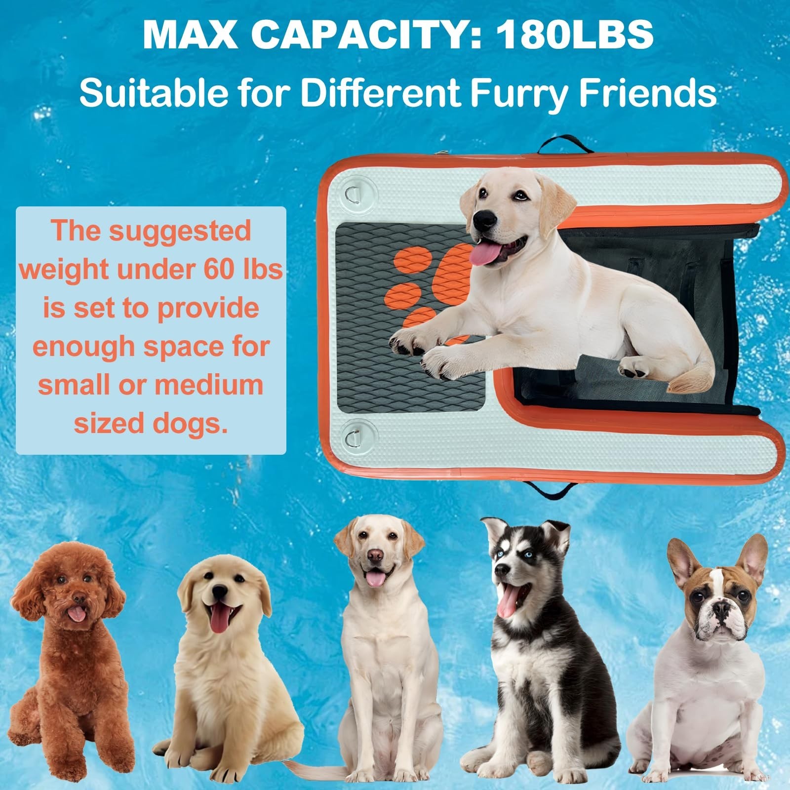 Inflatable Dog Ramp Puppy Boat Ladder, 47” x 31” Floating Dog Dock R