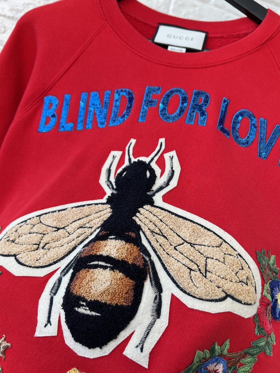 GUCCI Blind For Love Logo Bee Red Sweatshirt Women's Size XXS | eBay