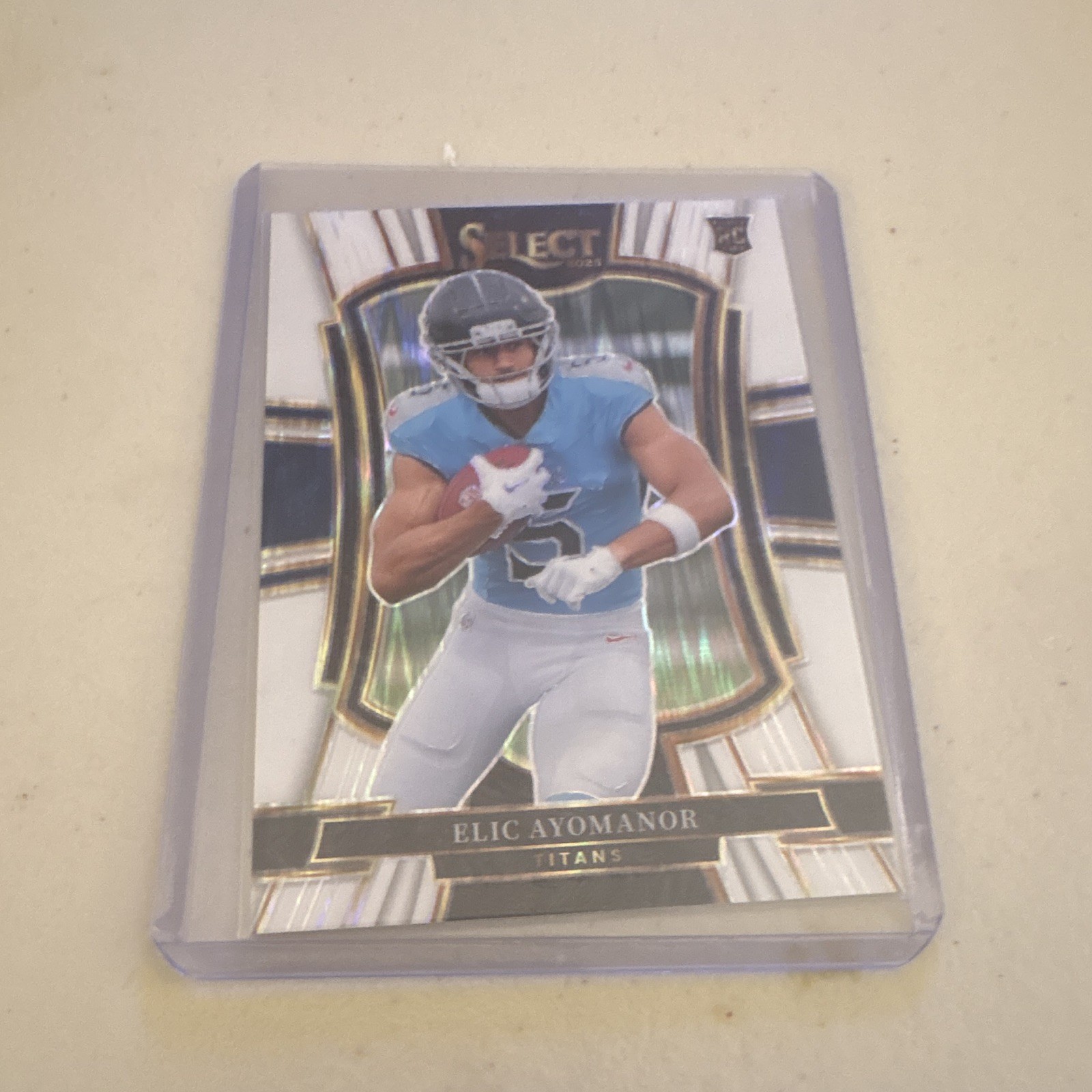 2025 Panini Select Premier Level Elic Ayomanor #127 White Shock Prizm /799 (RC)