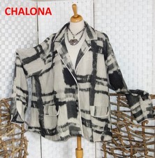CHALONA Designer JACKE beige grau / schwarz Gr. EG 52 54 56 mit LEINEN A Linie