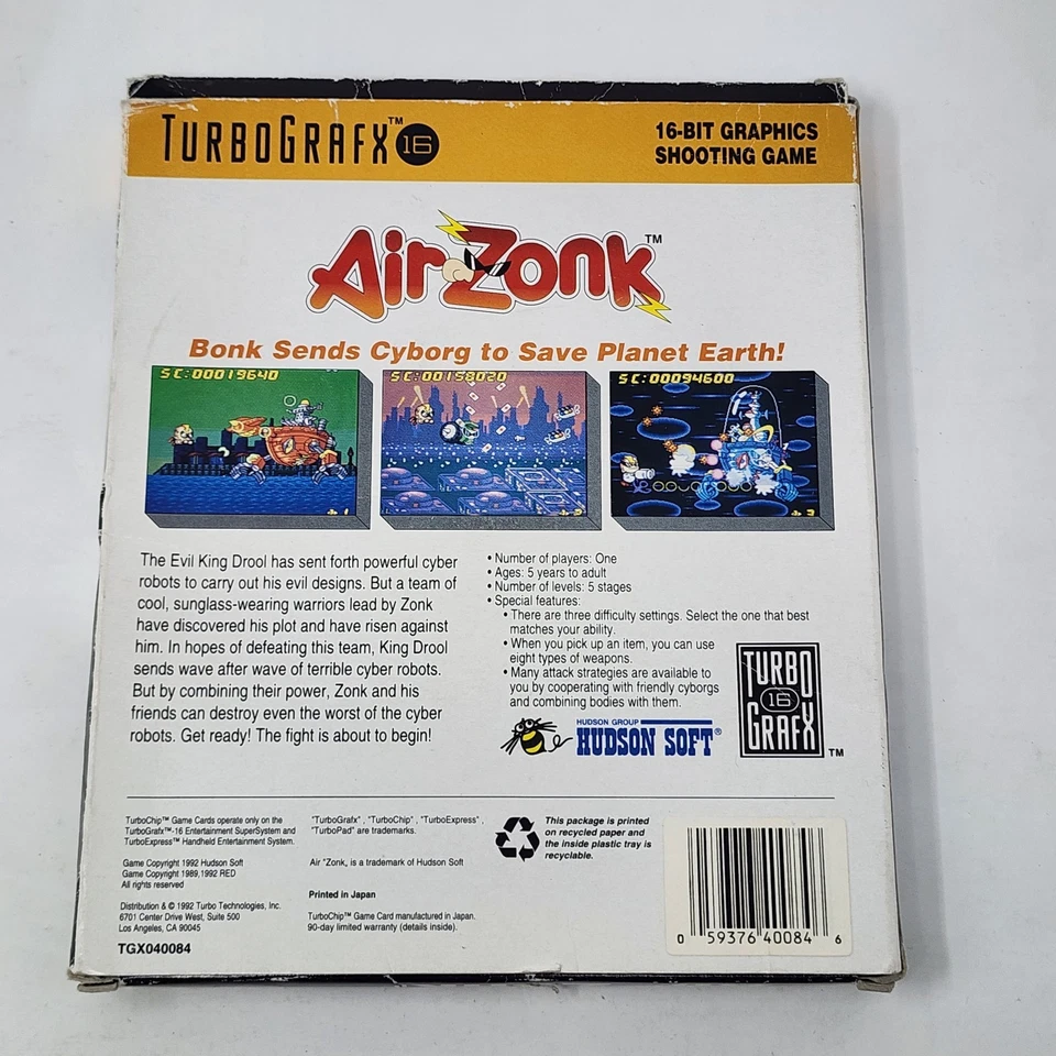 Air Zonk (TurboGrafx-16) CIB Complete & Tested - RARE - Image 3 of 4