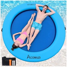 8FT Water Hammock Inflatable Floating Dock, Round Floating Ring Lake Floats f...