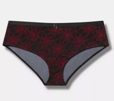 NEW TORRID 3X Hipster Panty Black Red Allover Spiderwebs Halloween Flocked Mesh