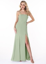 Azazie A-Line Side Slit Chiffon Dress Size A2 Womens Bridesmaid Dusty Sage