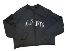All Saints Black Cropped Spell out Long Sleeve Crewneck Sweatshirt Distressed