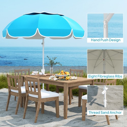 Outsunny Beach Umbrella, Blue, Refurbished - Picture 5 of 11