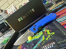 Remette Rt-rhino Rngd4 D2 Drop Point Plain Manual Liner Blue G10 Clip Remette Rt-rhino Rngd4 D2 Drop Point Plain Manual Liner Blue G10 Clip