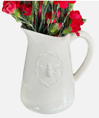 Bienenkönigin Krug Vase glasierte Keramik glänzend weiß Blumenhalter Küche Tisch Deko