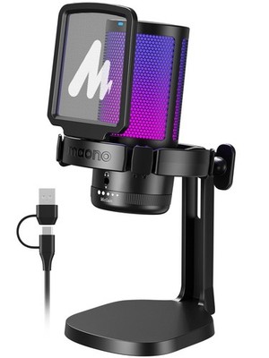 MAONO USB Gaming Mikrofon, Noise Cancellation Mikrofon ohne Arm, Schwarz 