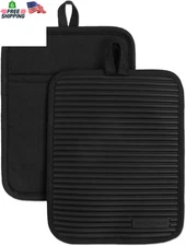 Silicone Pot Holder 2 Pack Ribbed Heat Resistant Matte Black 7x9