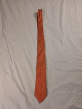 Ted Baker Tie Mens One Size Orange Geometric 100% Silk Made In USA Woven