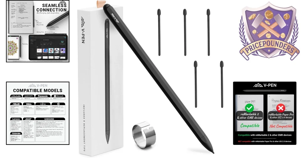 V-Pen EMR Stylus for Remarkable 2 - 4096 Pressure Sensitivity & Palm Rejection - Image 2 of 4