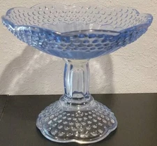 Gorham Compote Emily's Attic Hobnail Scalloped Trim Germany Lt Blue 